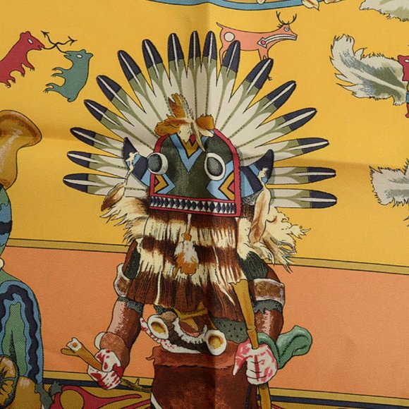 RARE COLLECTOR'S Hermes Kermit Oliver Kachinas Silk Scarf - Picture 2 of 11